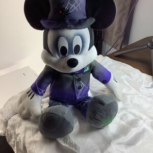 Disney Parks Mickey Mouse Halloween Spiderweb Tuxedo Plush Purple Black Hat 2022
